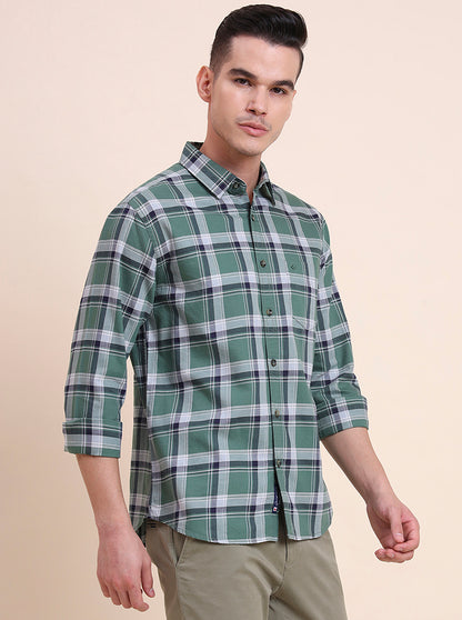 Green Checked Slim Fit Casual Shirt | Greenfibre