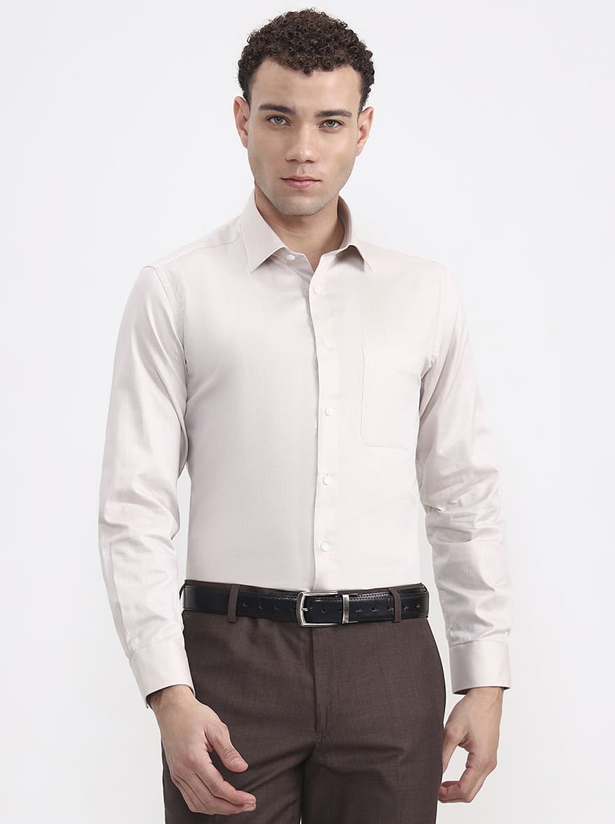 Cream Solid Regular Fit Formal Shirt | JadeBlue