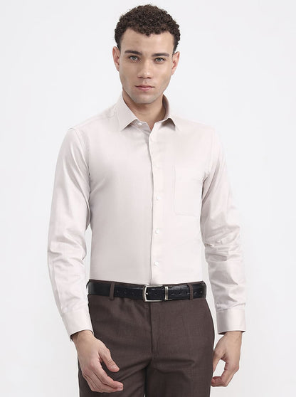 Cream Solid Regular Fit Formal Shirt | JadeBlue