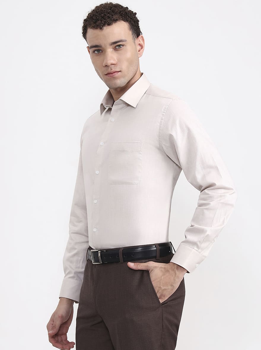 Cream Solid Regular Fit Formal Shirt | JadeBlue