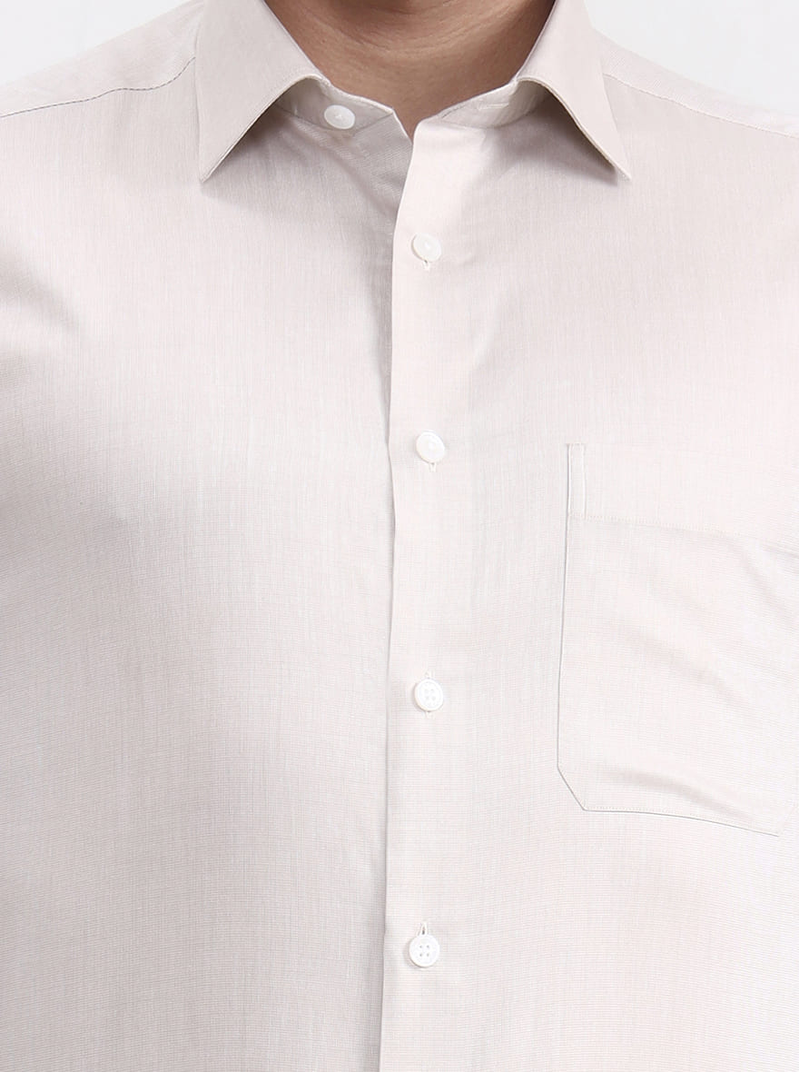 Cream Solid Regular Fit Formal Shirt | JadeBlue