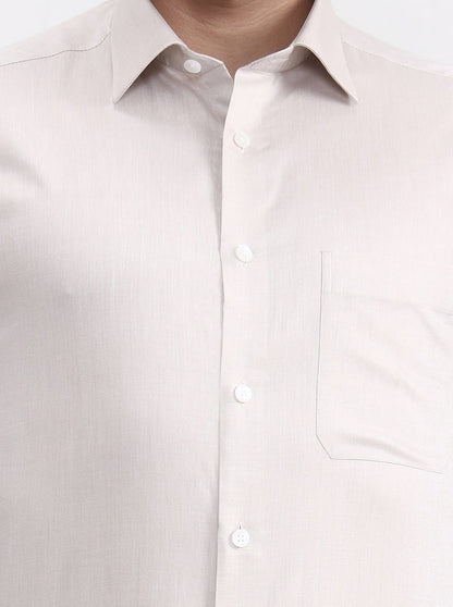 Cream Solid Regular Fit Formal Shirt | JadeBlue