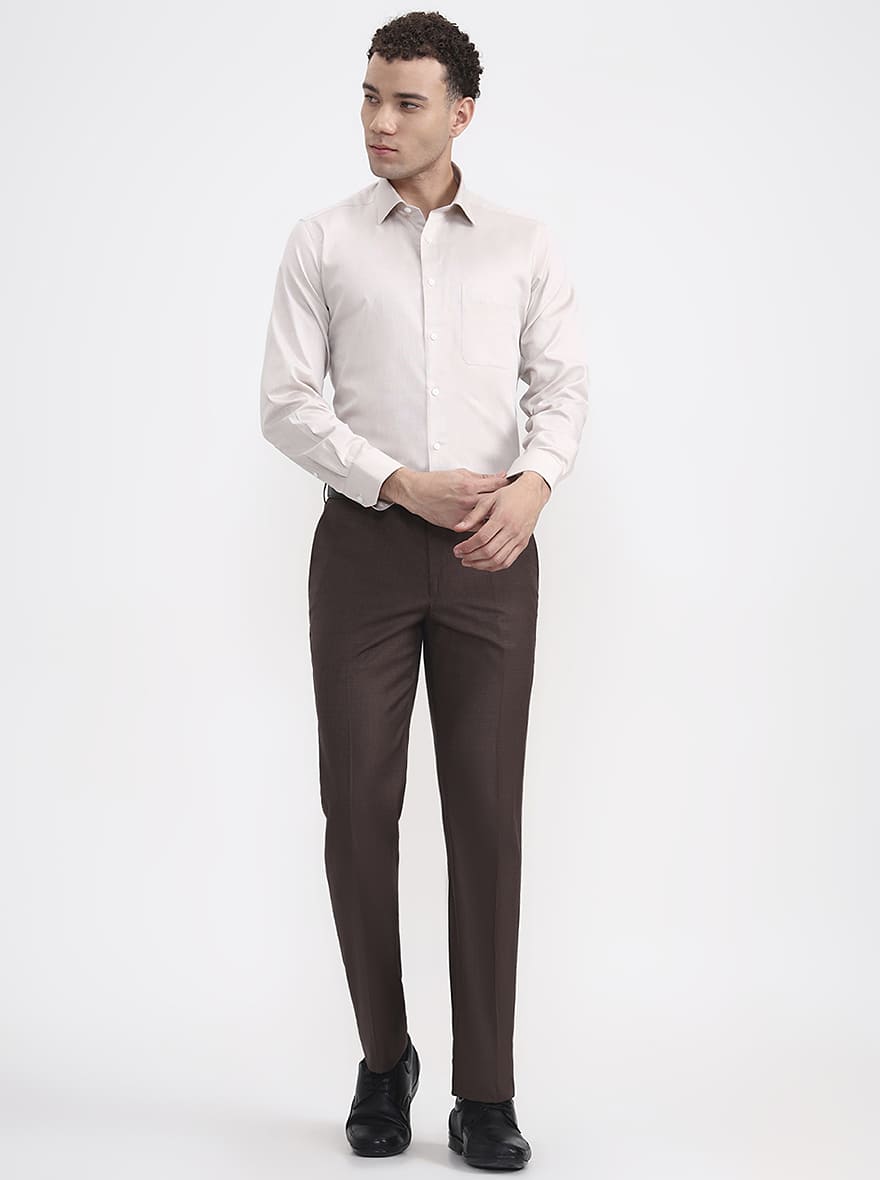 Cream Solid Regular Fit Formal Shirt | JadeBlue