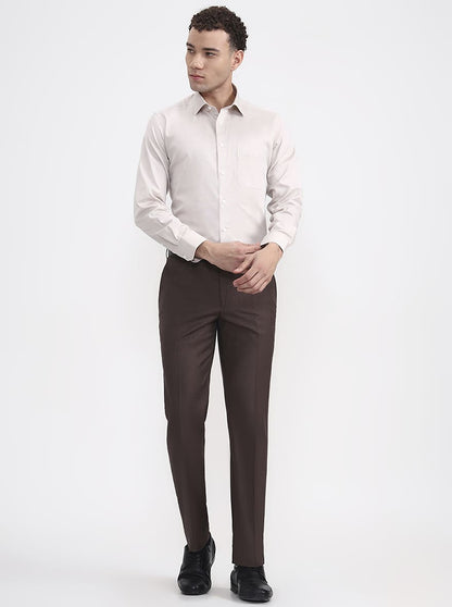 Cream Solid Regular Fit Formal Shirt | JadeBlue