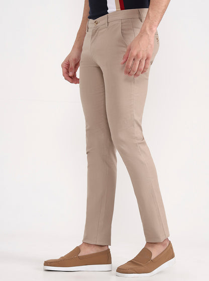 Dark Khaki Solid Super Slim Fit Casual Trouser | Greenfibre