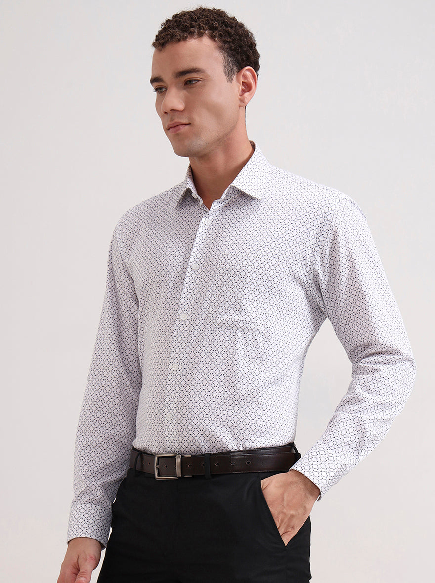 White & Grey Printed Regular Fit Formal Shirt | JadeBlue