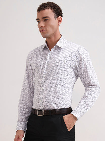White & Grey Printed Regular Fit Formal Shirt | JadeBlue