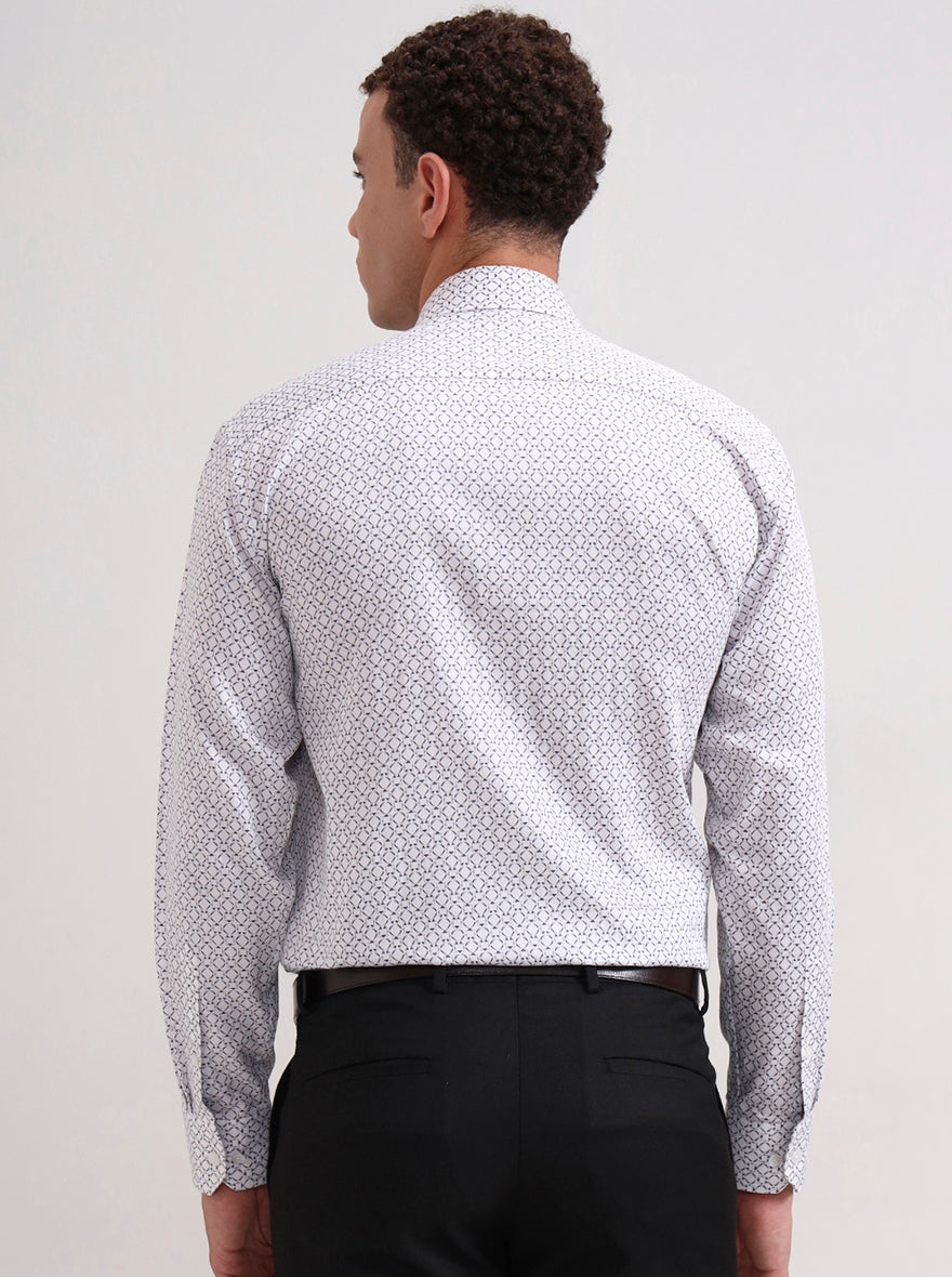 White & Grey Printed Regular Fit Formal Shirt | JadeBlue