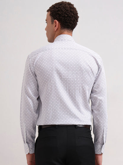 White & Grey Printed Regular Fit Formal Shirt | JadeBlue