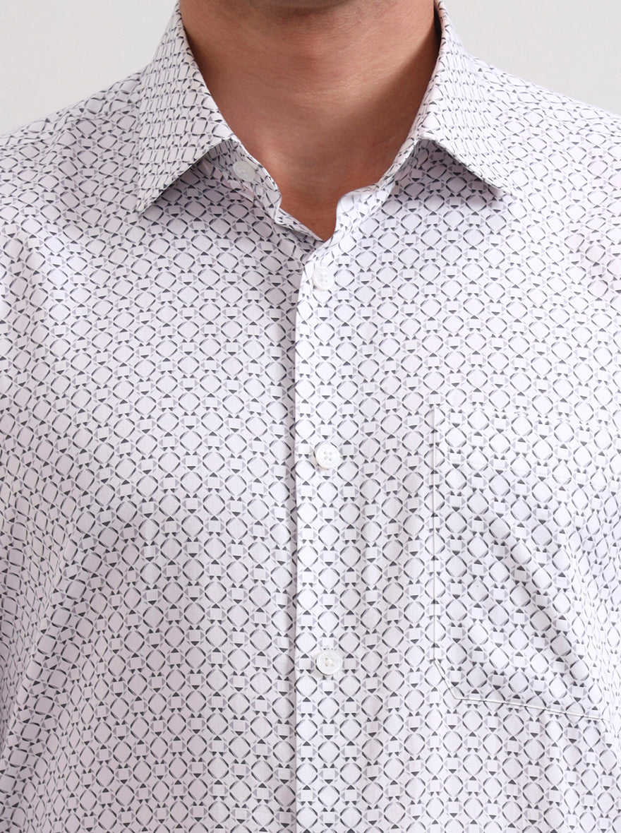White & Grey Printed Regular Fit Formal Shirt | JadeBlue
