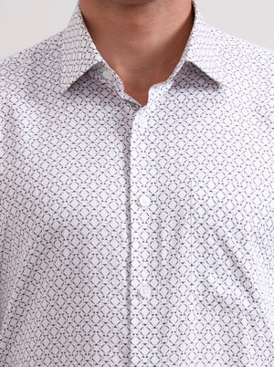 White & Grey Printed Regular Fit Formal Shirt | JadeBlue