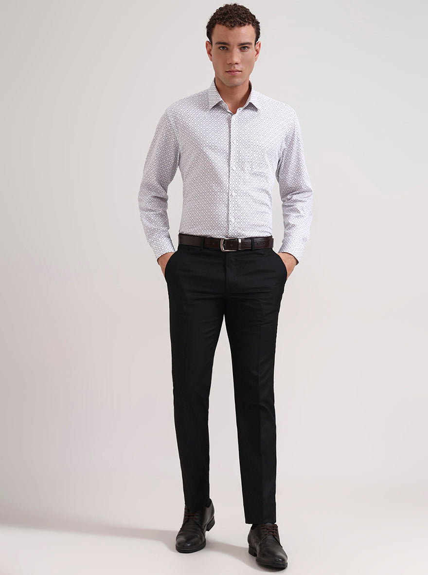 White & Grey Printed Regular Fit Formal Shirt | JadeBlue