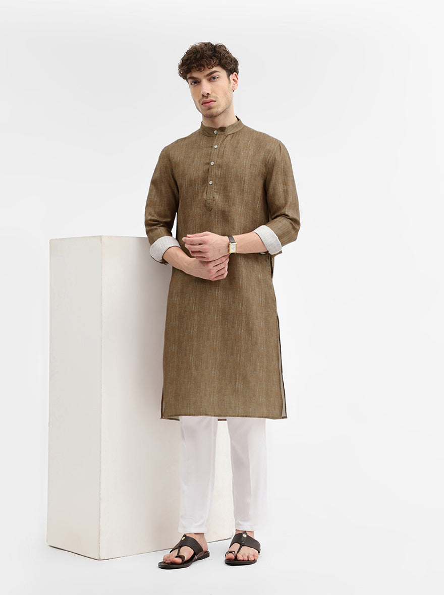 Brown Solid Modi Kurta | JadeBlue