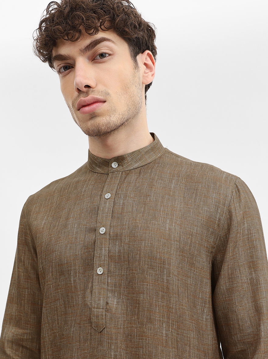 Brown Solid Modi Kurta | JadeBlue