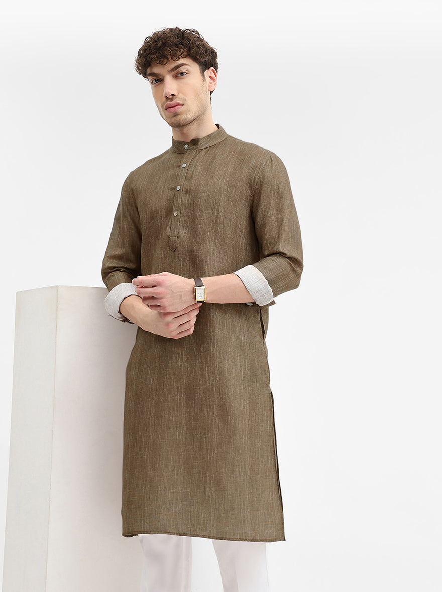 Brown Solid Modi Kurta | JadeBlue