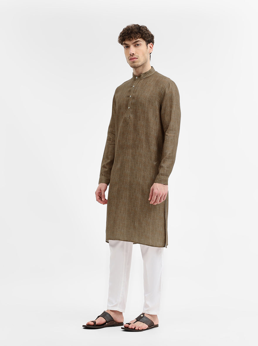 Brown Solid Modi Kurta | JadeBlue