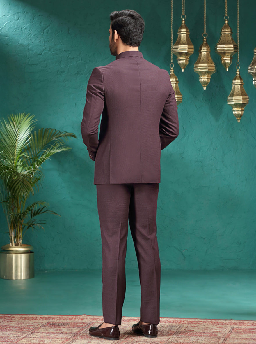 Brown Self Design Jodhpuri Suit | JadeBlue