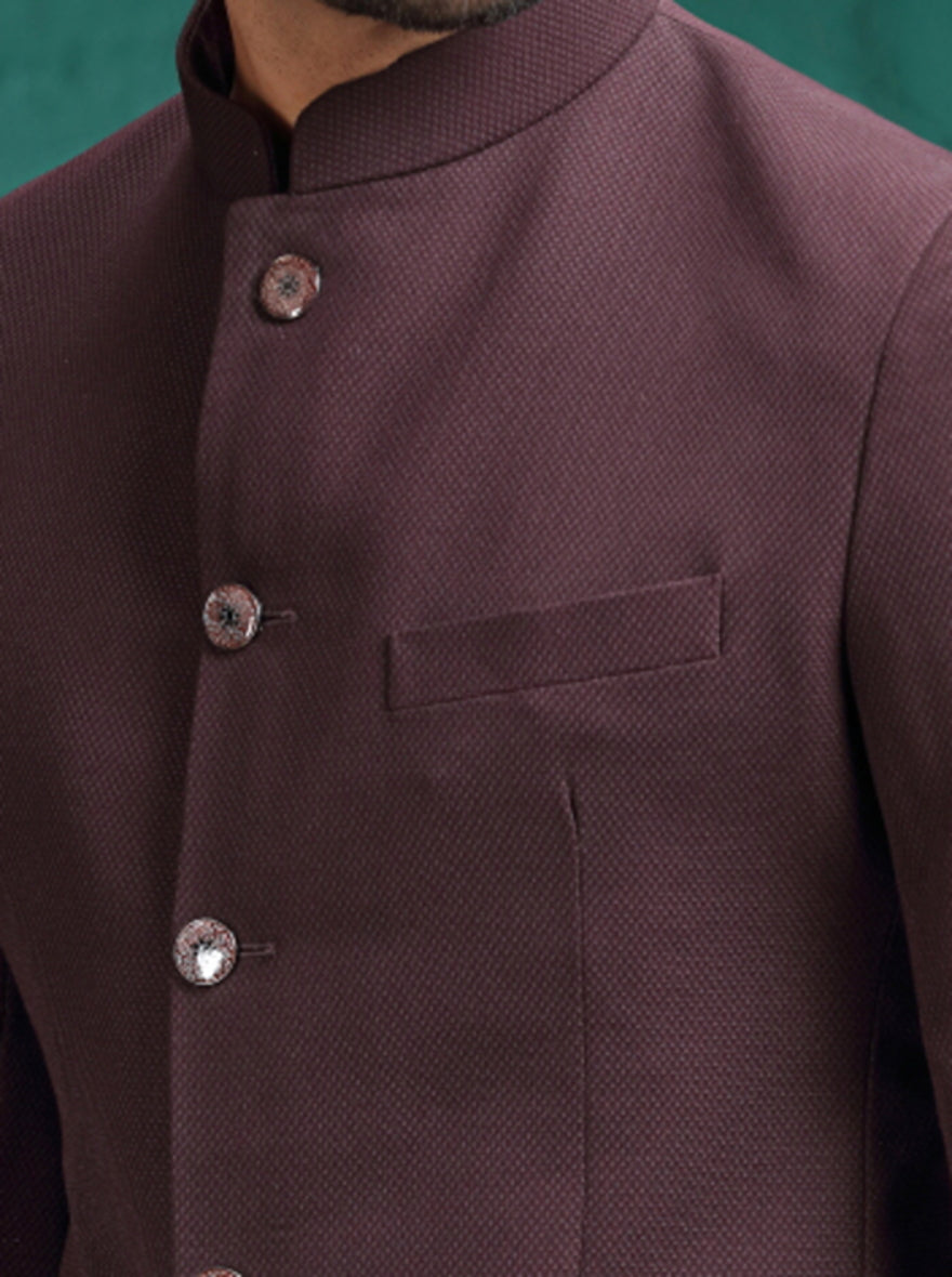 Brown Self Design Jodhpuri Suit | JadeBlue