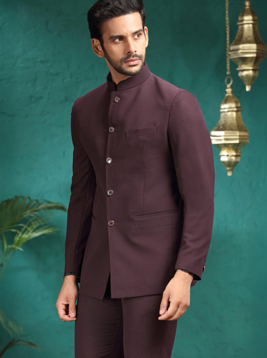 Brown Self Design Jodhpuri Suit | JadeBlue