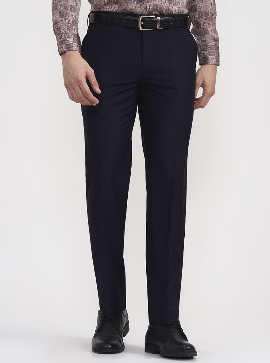 Blue Solid Regular Fit Formal Trouser | JadeBlue