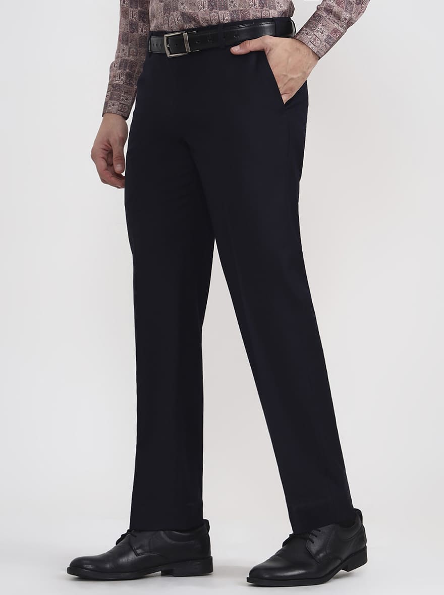 Blue Solid Regular Fit Formal Trouser | JadeBlue