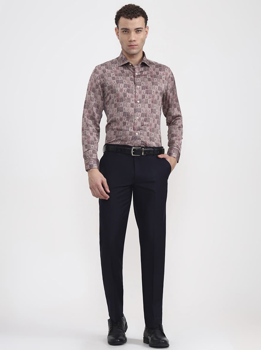 Blue Solid Regular Fit Formal Trouser | JadeBlue
