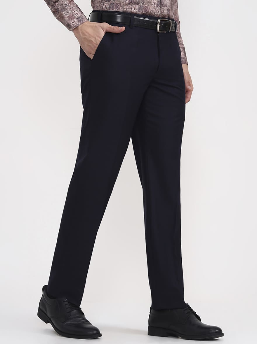 Blue Solid Regular Fit Formal Trouser | JadeBlue