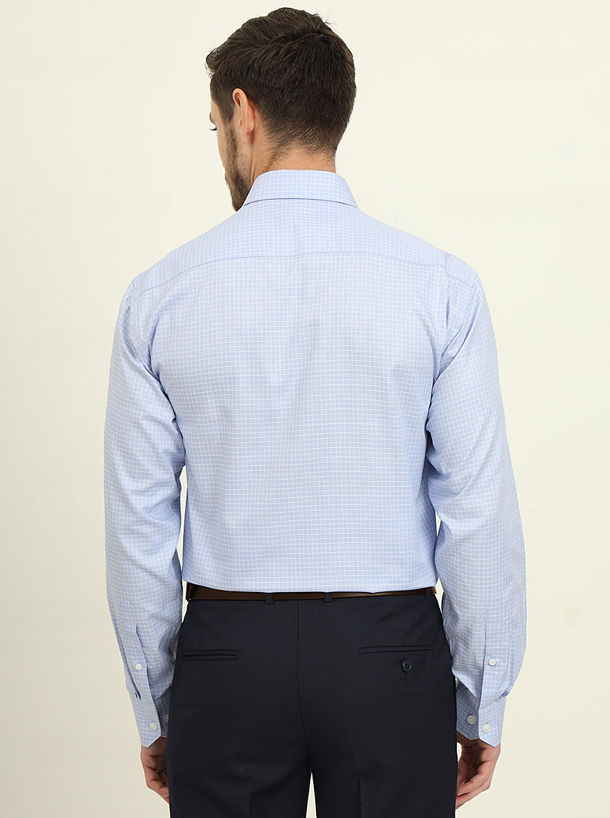 Light Blue & White Checked Regular Fit Formal Shirt | JadeBlue