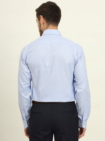 Light Blue & White Checked Regular Fit Formal Shirt | JadeBlue
