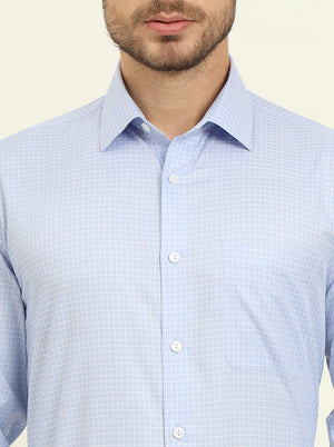 Light Blue & White Checked Regular Fit Formal Shirt | JadeBlue