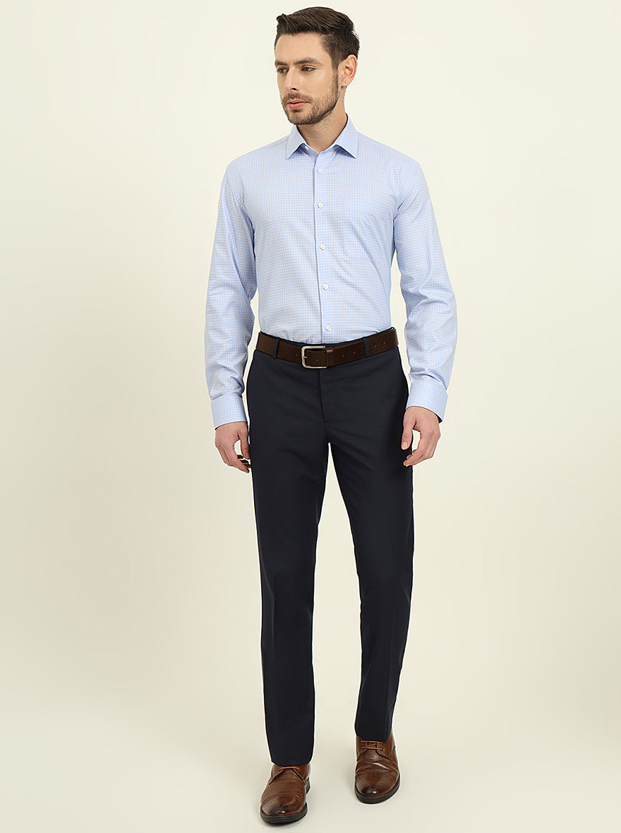 Light Blue & White Checked Regular Fit Formal Shirt | JadeBlue