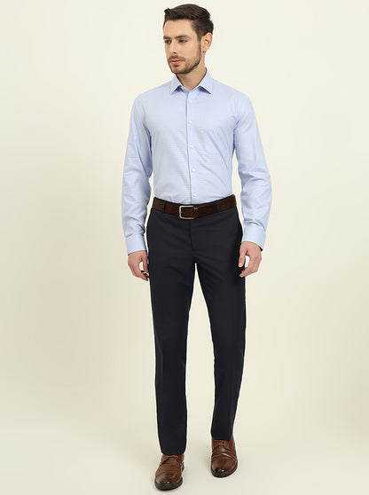 Light Blue & White Checked Regular Fit Formal Shirt | JadeBlue