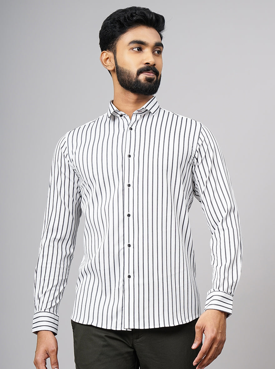 White Striped Slim Fit Party Wear Shirt | JB Studio