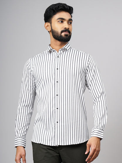 White Striped Slim Fit Party Wear Shirt | JB Studio