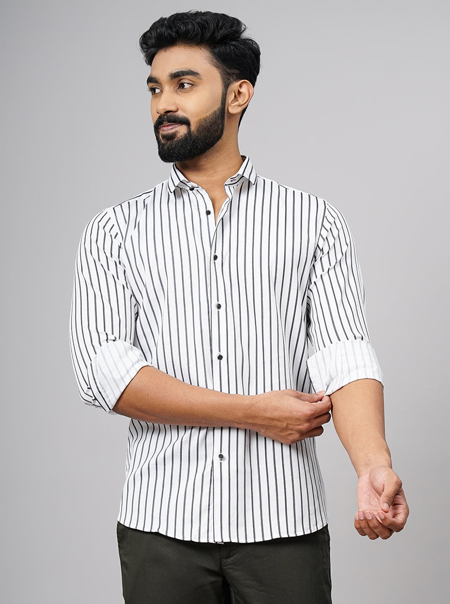 White Striped Slim Fit Party Wear Shirt | JB Studio