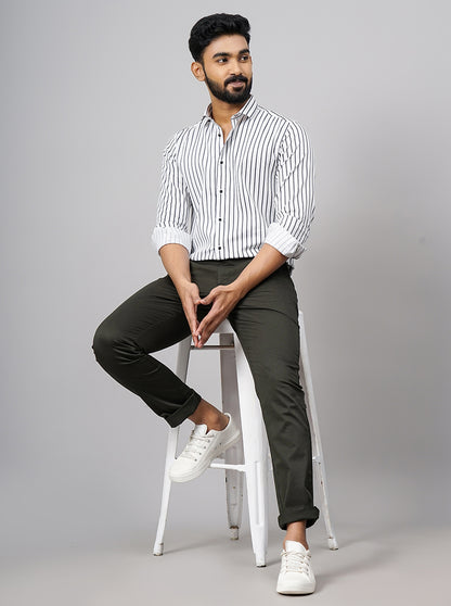 White Striped Slim Fit Party Wear Shirt | JB Studio