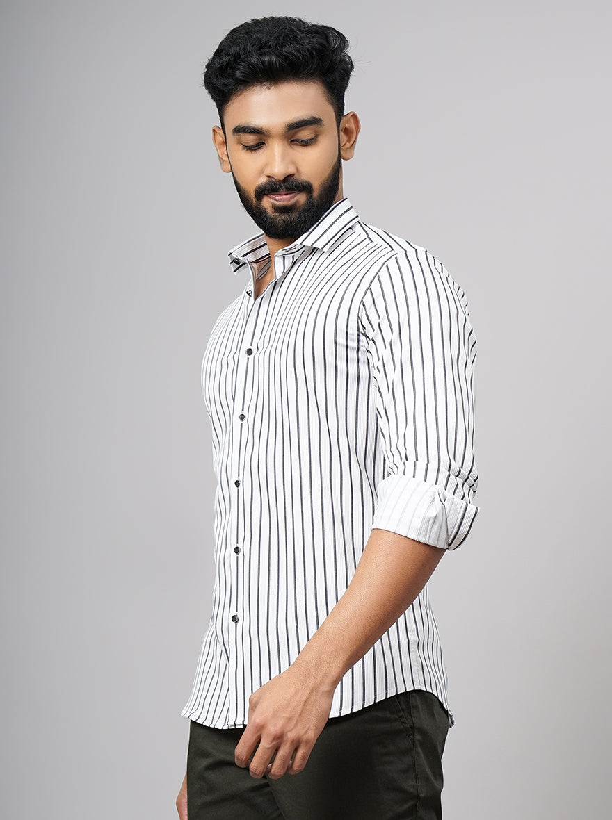 White Striped Slim Fit Party Wear Shirt | JB Studio