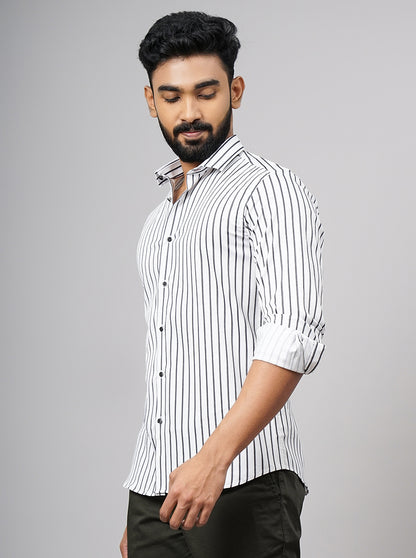 White Striped Slim Fit Party Wear Shirt | JB Studio