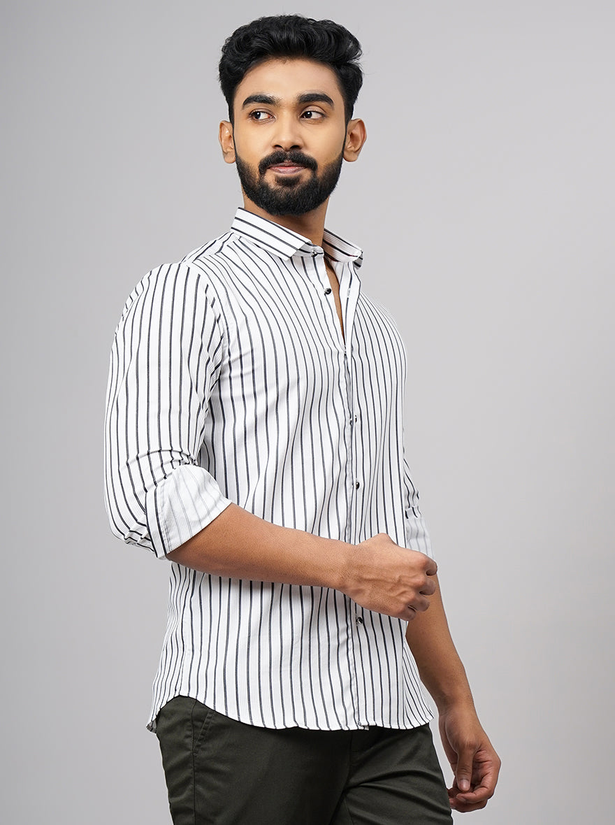 White Striped Slim Fit Party Wear Shirt | JB Studio