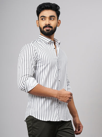 White Striped Slim Fit Party Wear Shirt | JB Studio