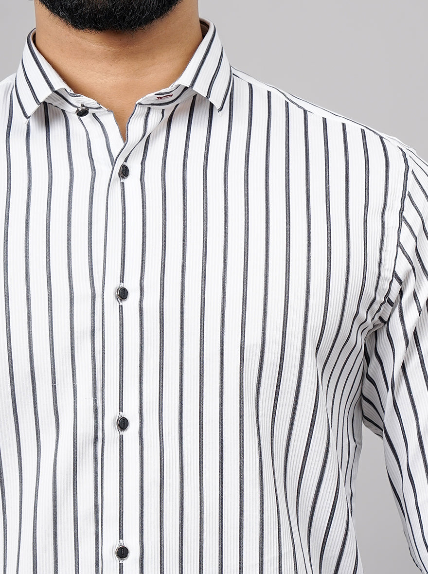 White Striped Slim Fit Party Wear Shirt | JB Studio