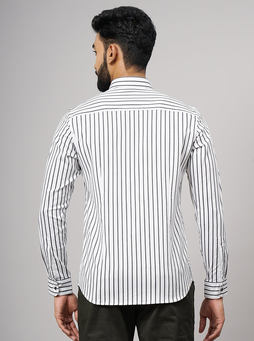 White Striped Slim Fit Party Wear Shirt | JB Studio