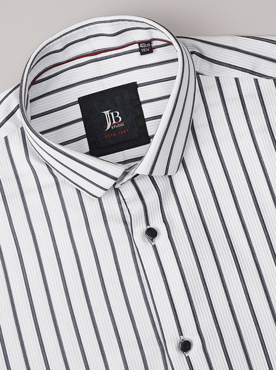 White Striped Slim Fit Party Wear Shirt | JB Studio