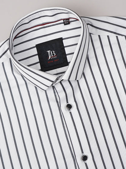 White Striped Slim Fit Party Wear Shirt | JB Studio