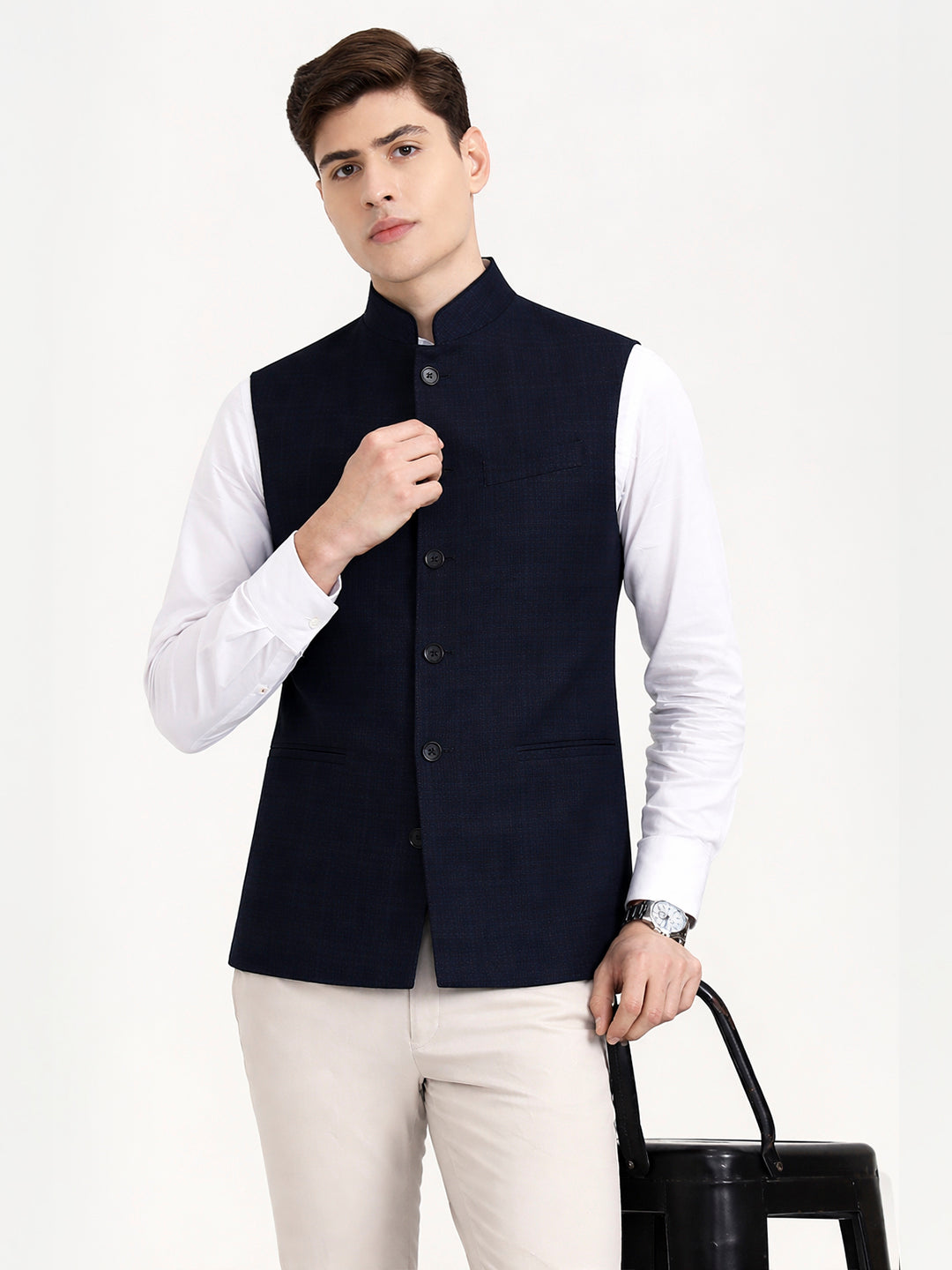 Navy Blue Solid  Modi Jacket | JadeBlue