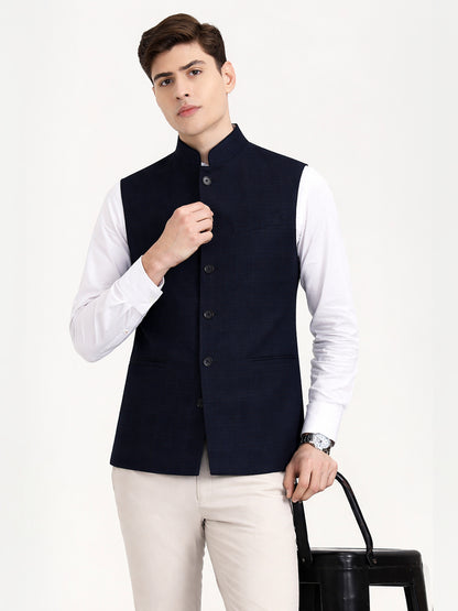 Navy Blue Solid  Modi Jacket | JadeBlue