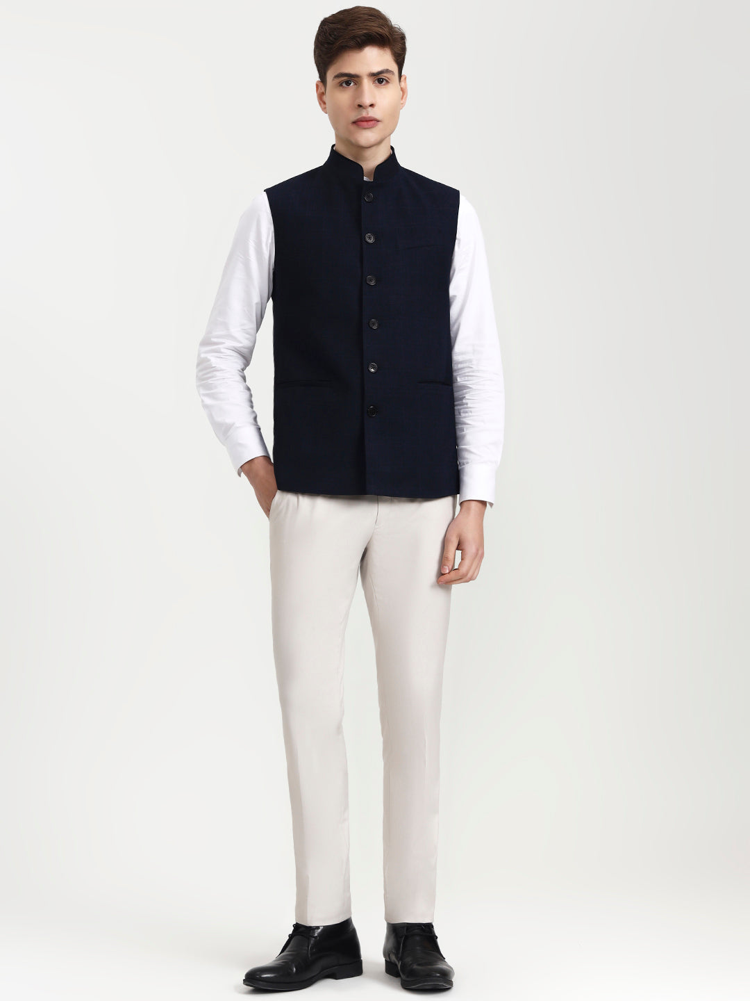 Navy Blue Solid  Modi Jacket | JadeBlue