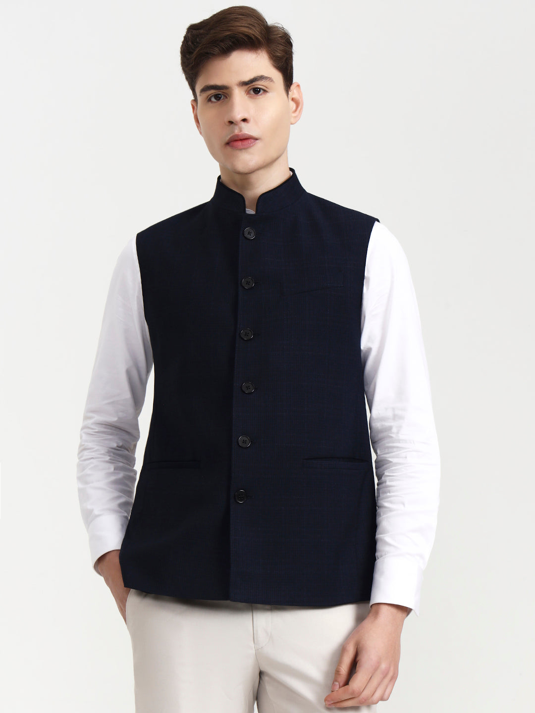 Navy Blue Solid  Modi Jacket | JadeBlue