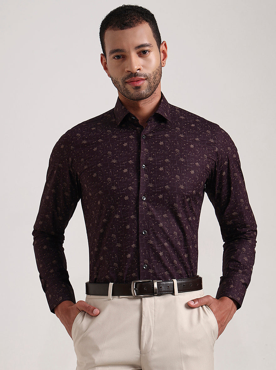 Maroon Printed Slim Fit Party Wear Shirt | Wyre