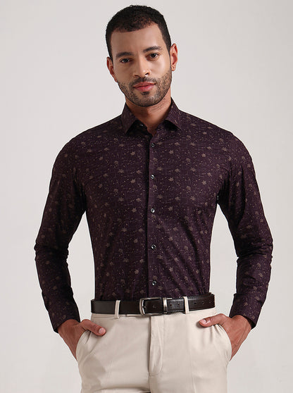 Maroon Printed Slim Fit Party Wear Shirt | Wyre